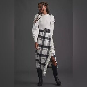 NWT mare mare x anthropologie plaid fringed midi skirt